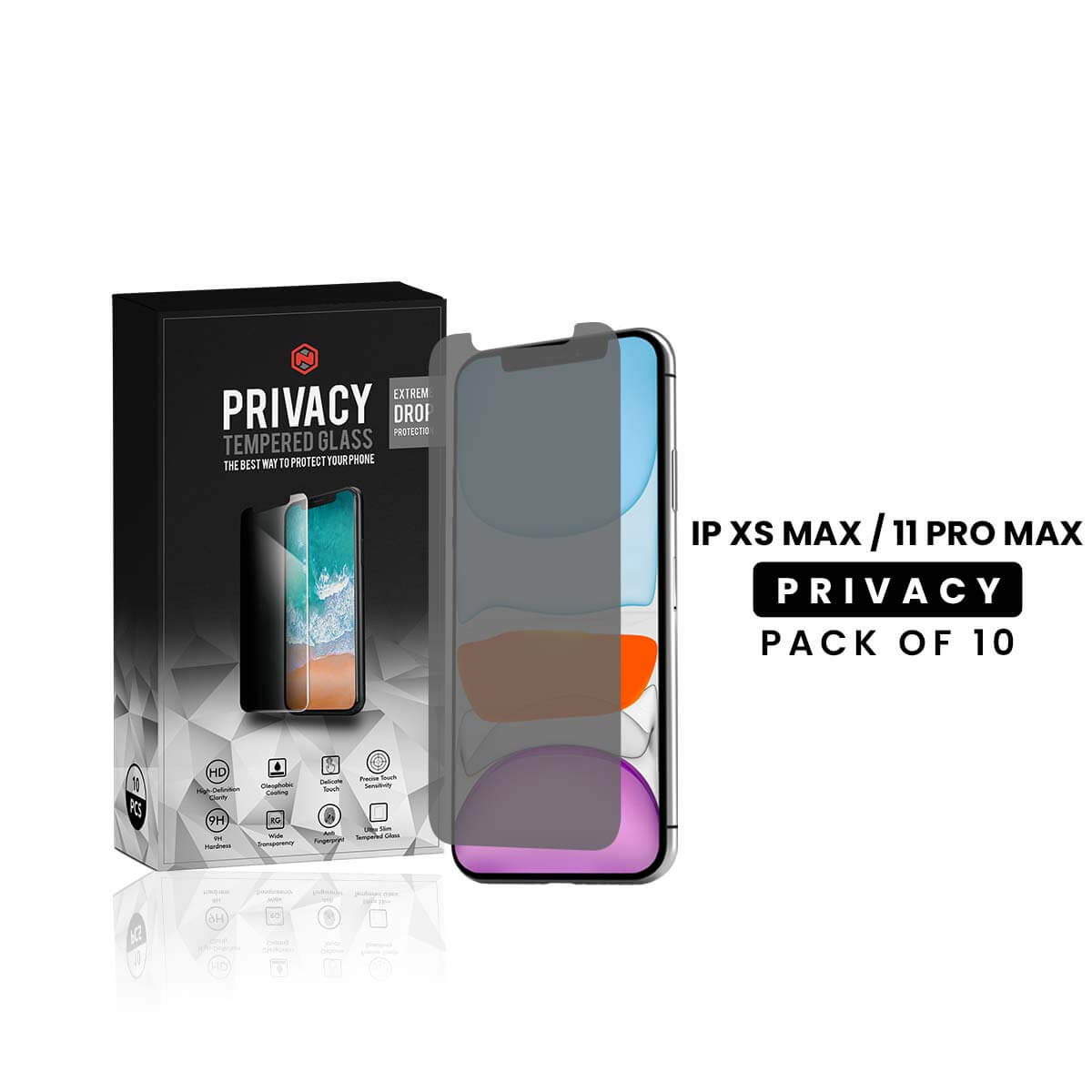 iPhone XS Max/11 Pro Max Privacy Tempered Glass Screen Protector (Privacy) (Pack of 10)