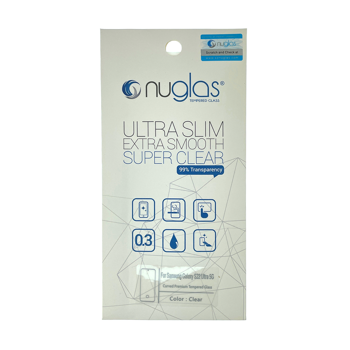 NuGlas Tempered Glass Screen Protector for the Samsung S22 Ultra - Clear