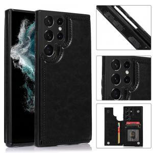 Samsung S23 Plus Luxury Side Magnetic Button Card ID Holder PU Leather Case Cover
