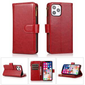 Samsung Galaxy s21, s30 Luxury Wallet Card ID Zipper Money Holder Case Cover - Red