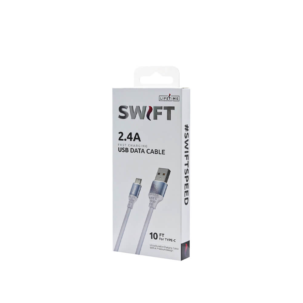 (10 ft.) Type C to USB-A Charger Cable by SWIFT (White) (4353)