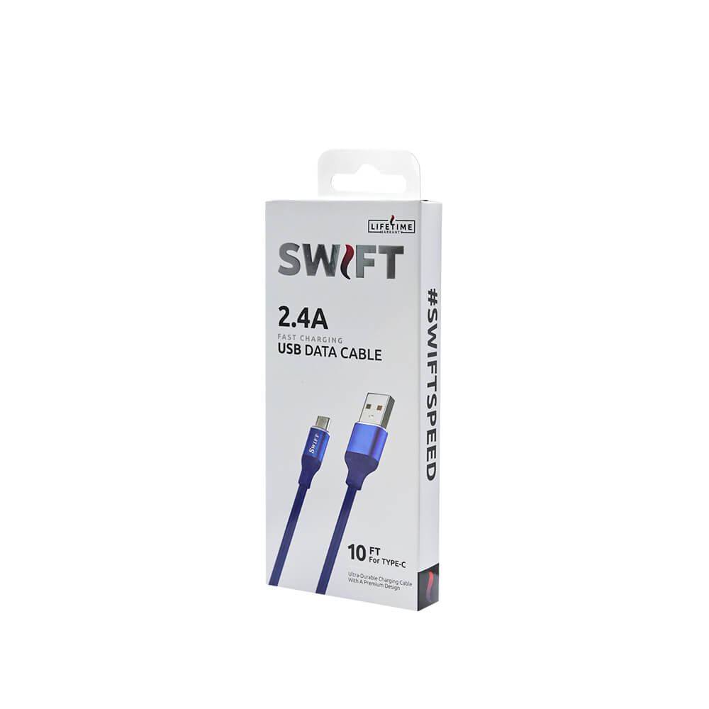 (10 ft.) Type C to USB-A Charger Cable by SWIFT (Blue) (4322)