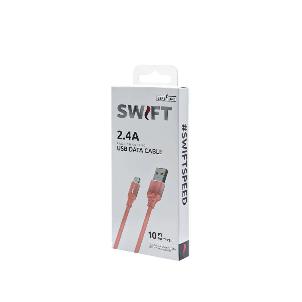 (10 ft.) Type C to USB-A Charger Cable by SWIFT (Pink)